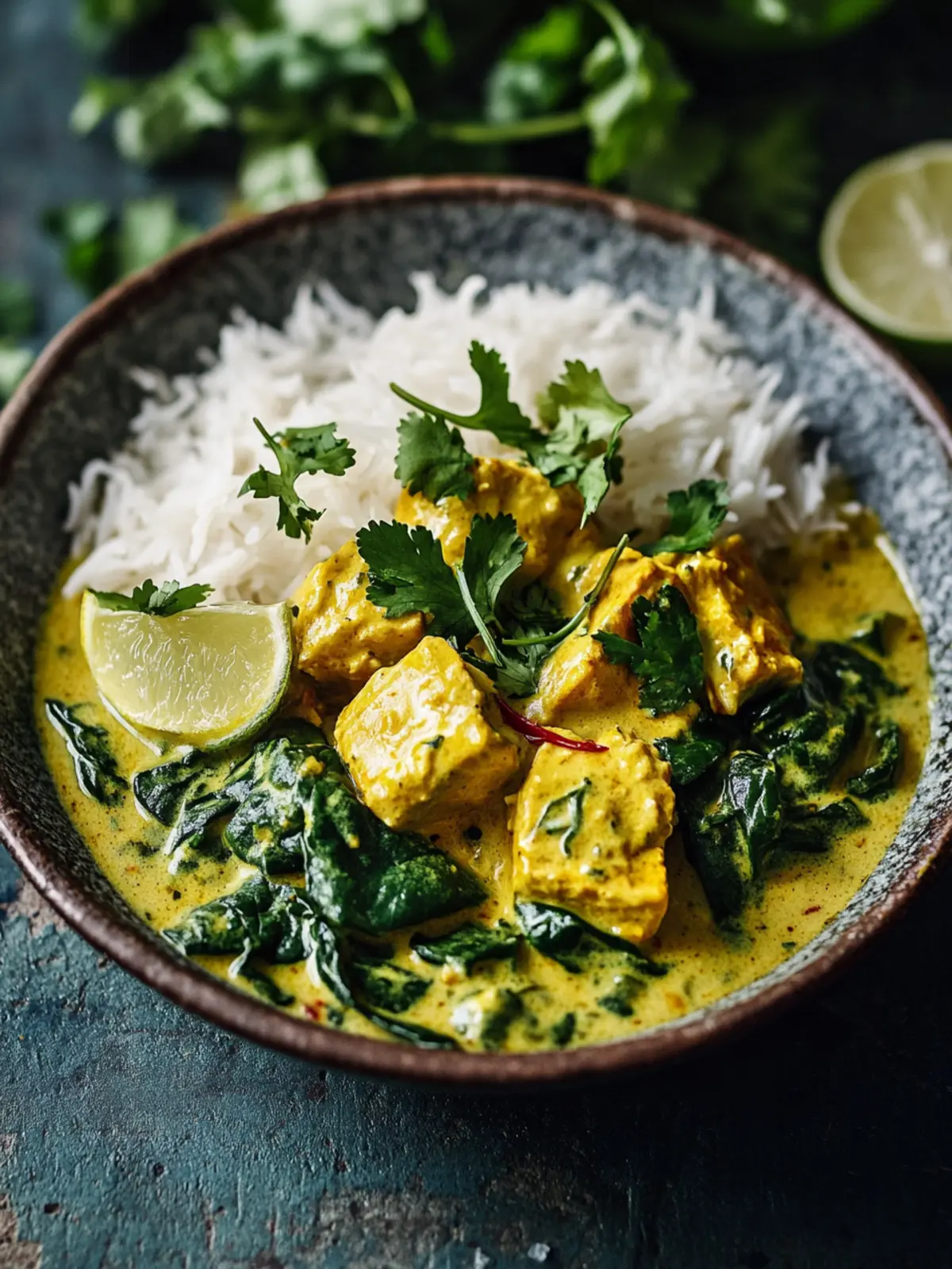 Spinat-Curry-Hähnchen mit Reis