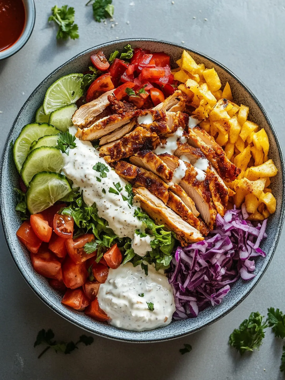 Döner Bowl with chicken and various sauces calories & nutritional values