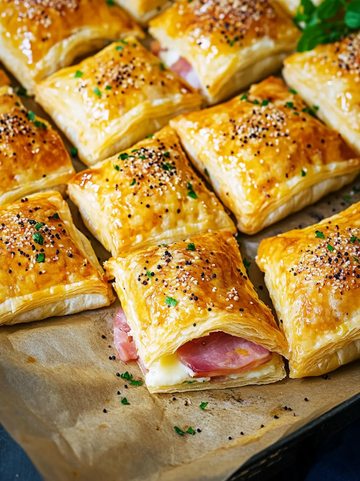 Puff pastry pillows with raclette cheese and ham