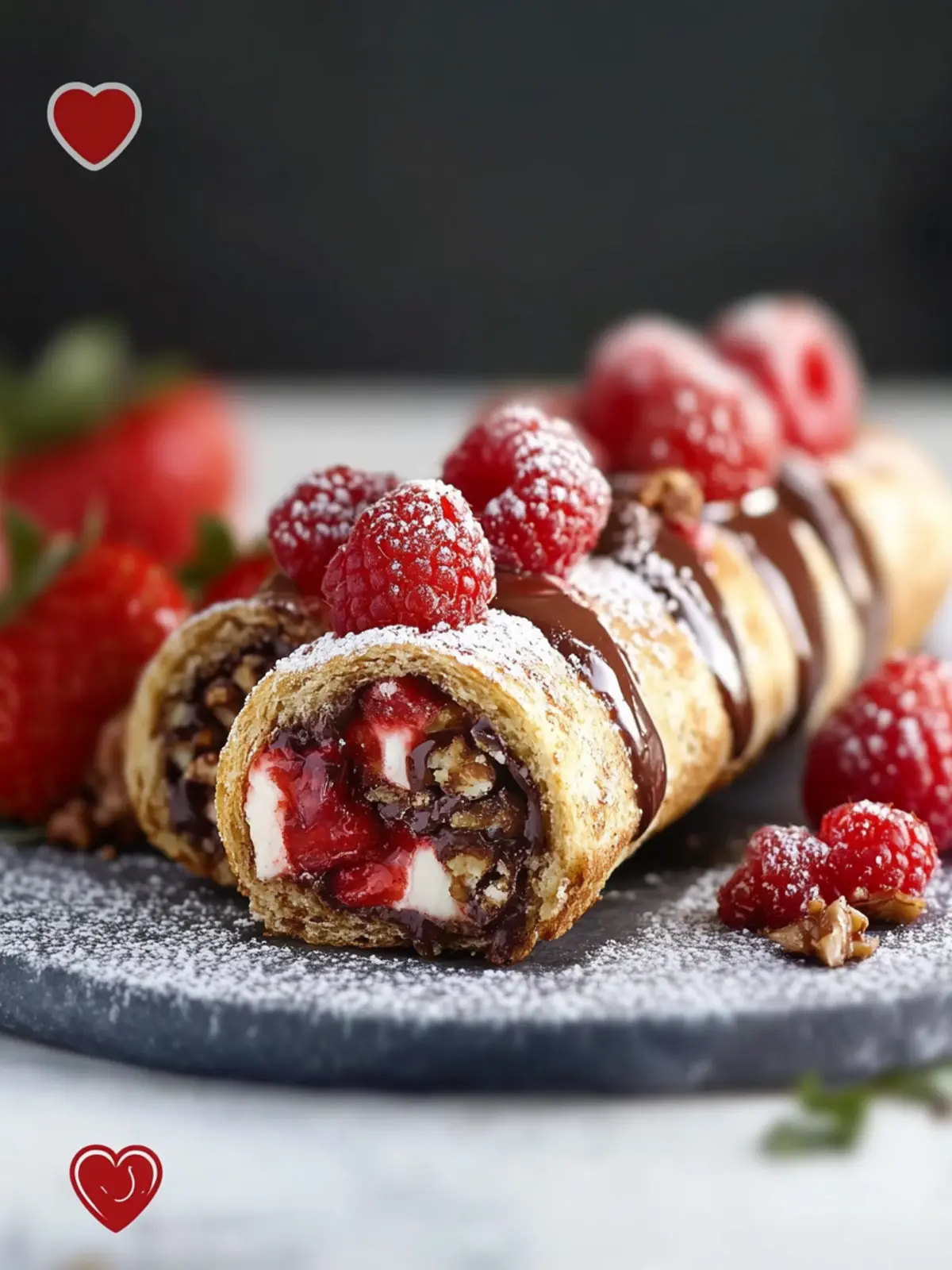 Erdbeer- und Schokoladenhaselnuss-Französische Toast-Rollen