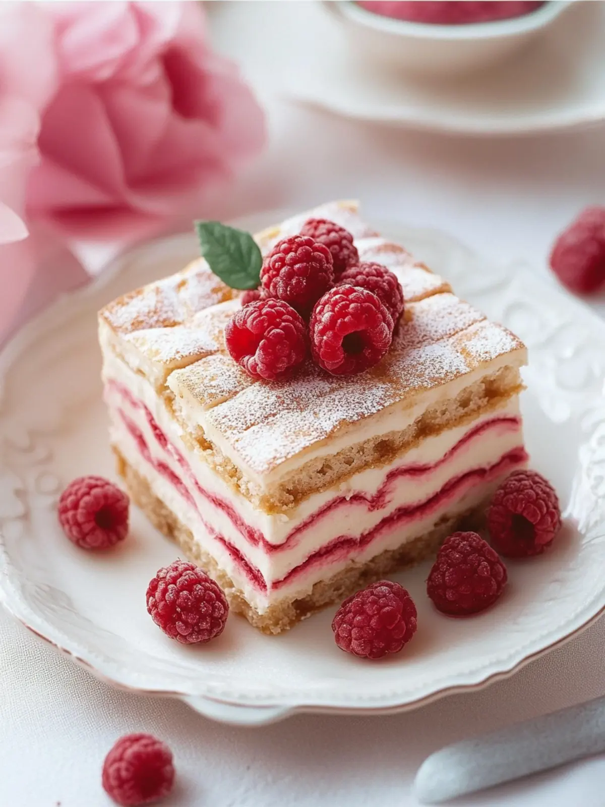 Tiramisu-Rose mit Himbeeren