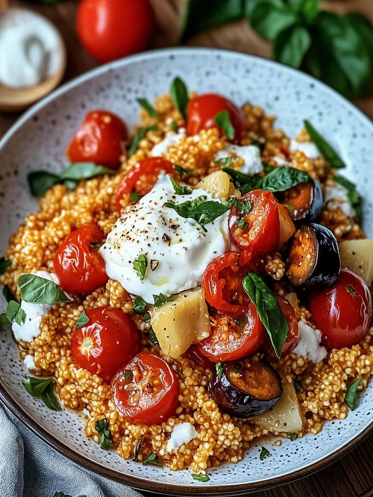 Bulgur mit Tomaten, Auberginen und Joghurt