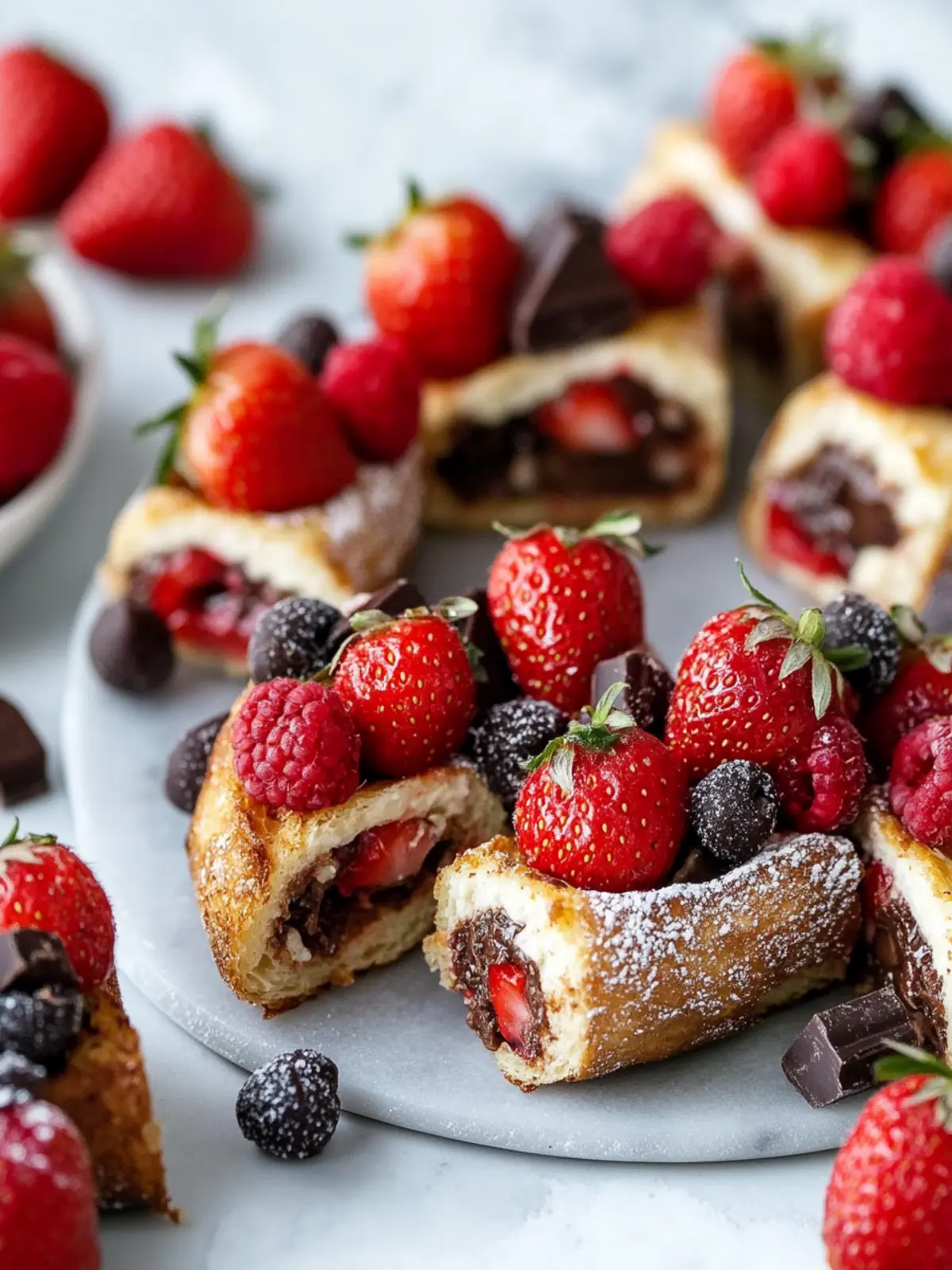 Erdbeer- und Schokoladenhaselnuss-Französische Toast-Rollen