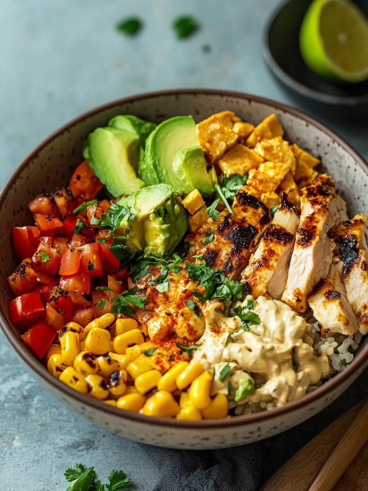 Mexikanische Schüssel mit Hähnchen und Chipotle-Dressing