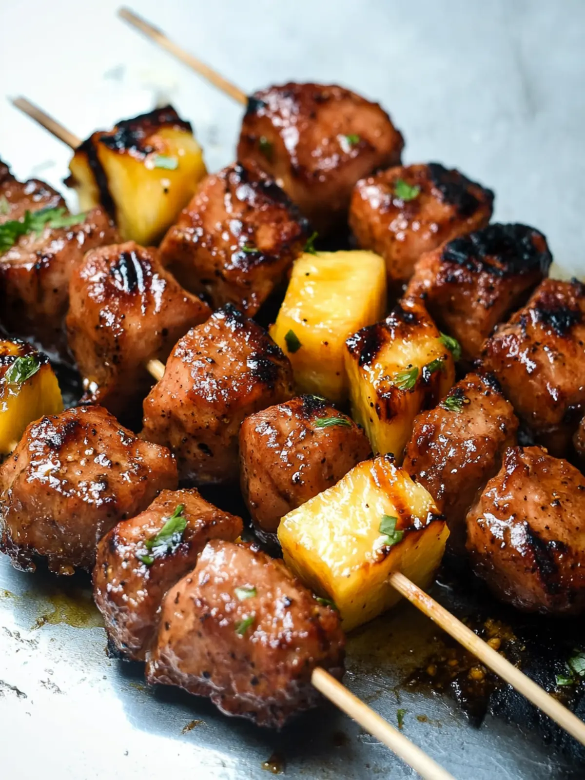 Süße und würzige Aprikosen-Glasierte Schweinefleisch- und Ananas-Spieße