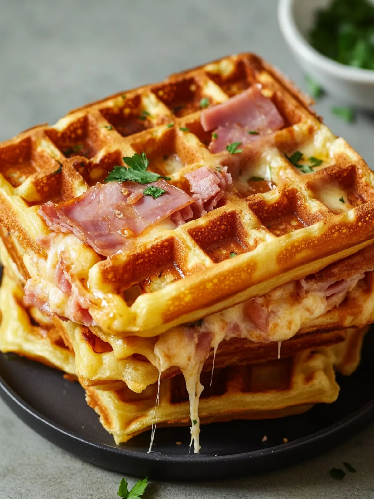 Filled pizza waffles with ham and cheese: unbeatable delicious