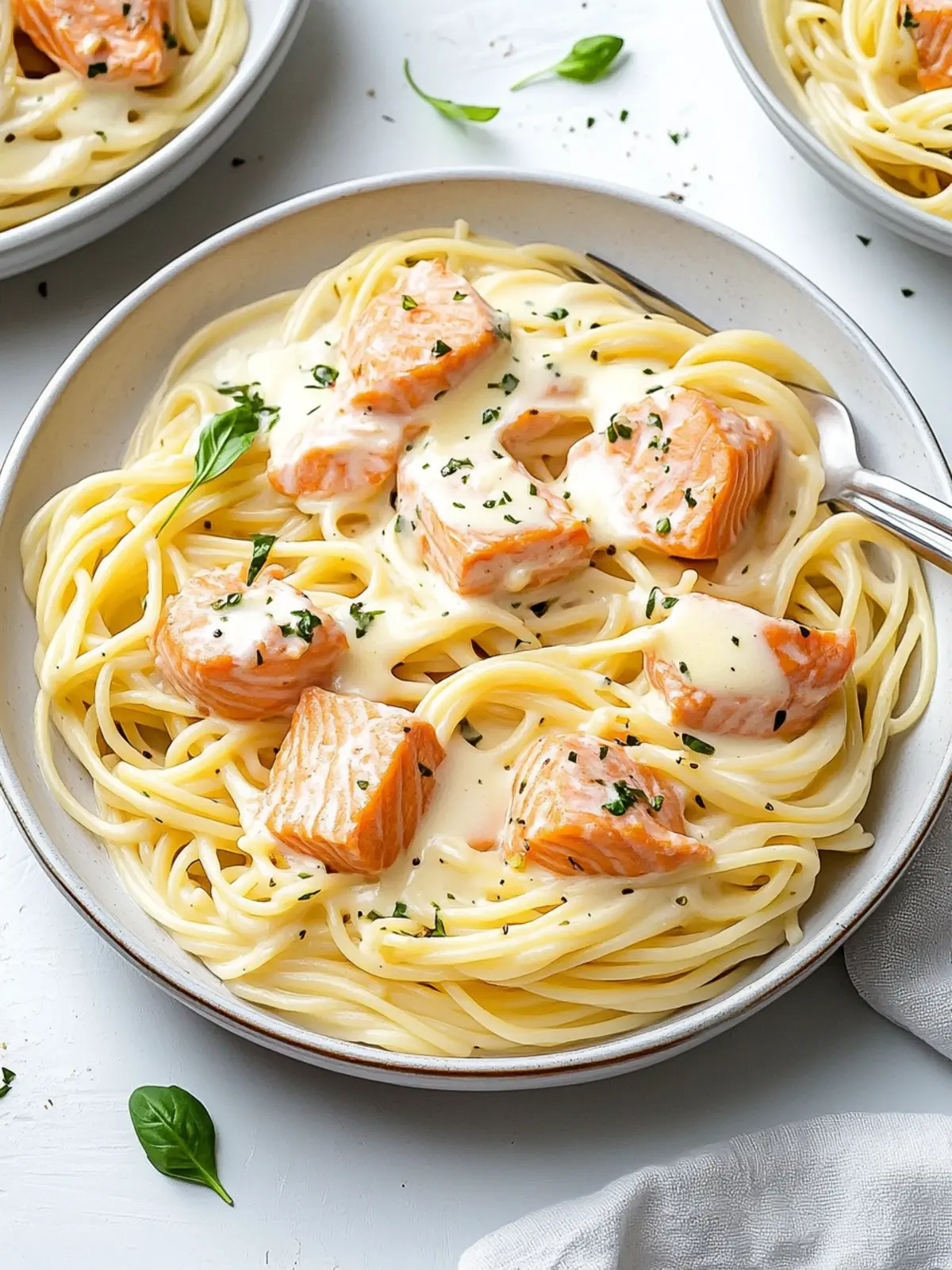 These spaghetti with salmon and cream are simply delicious