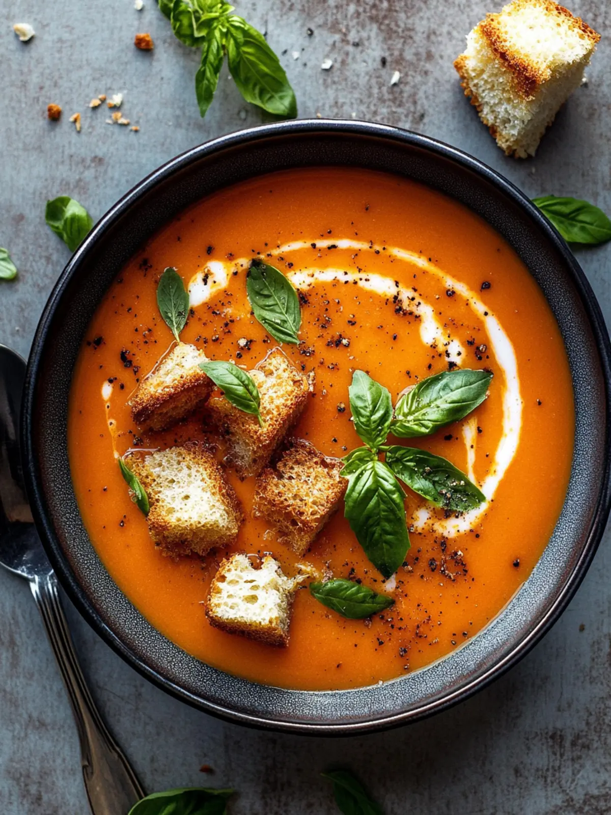 Tomatensuppe mit Knoblauch-Croutons