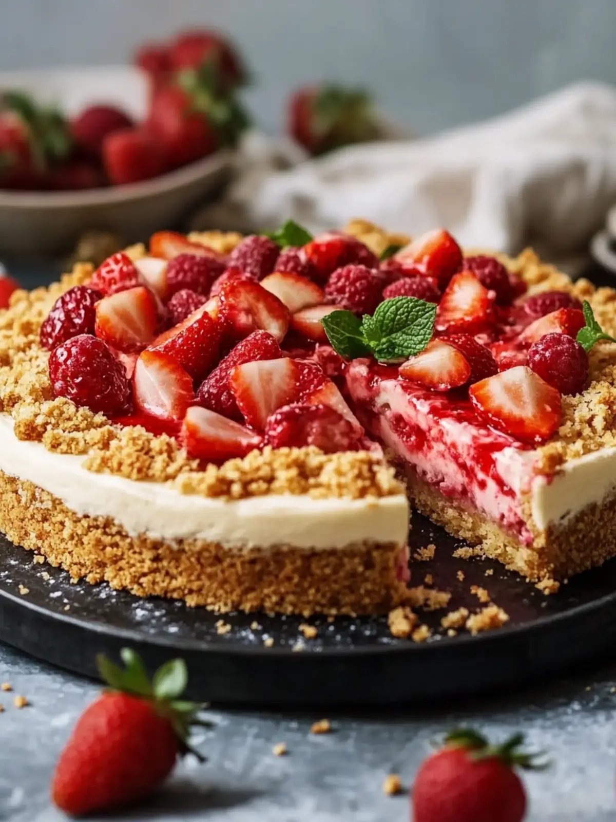 Erdbeer-Crunch-Käsekuchen