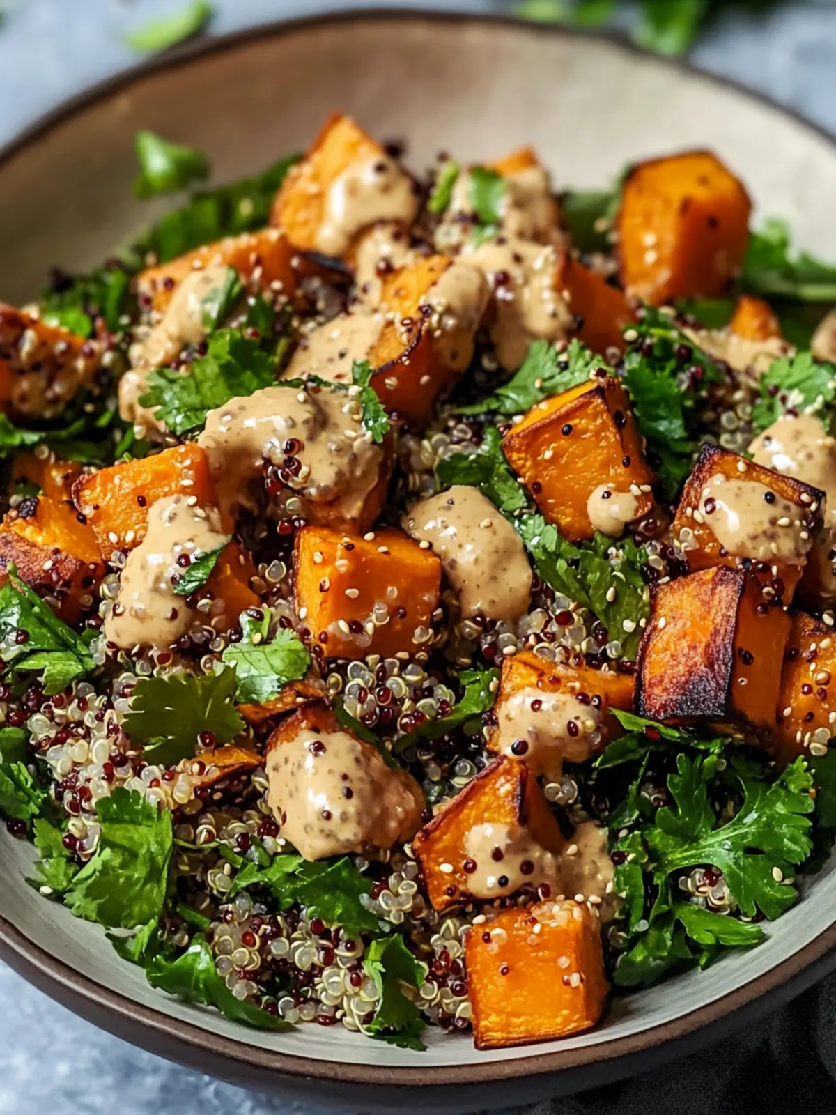 Roasted Sweet Potato Quinoa Salad with Sesame Miso Dressing