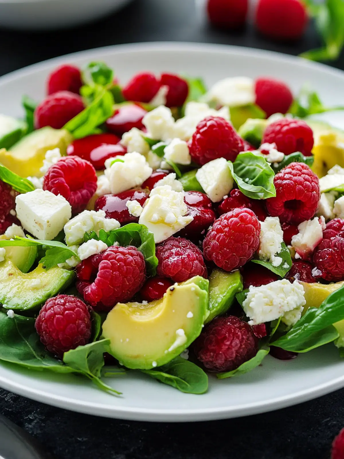 Refreshing summer delight: fruity salad with raspberries, avocado, and feta