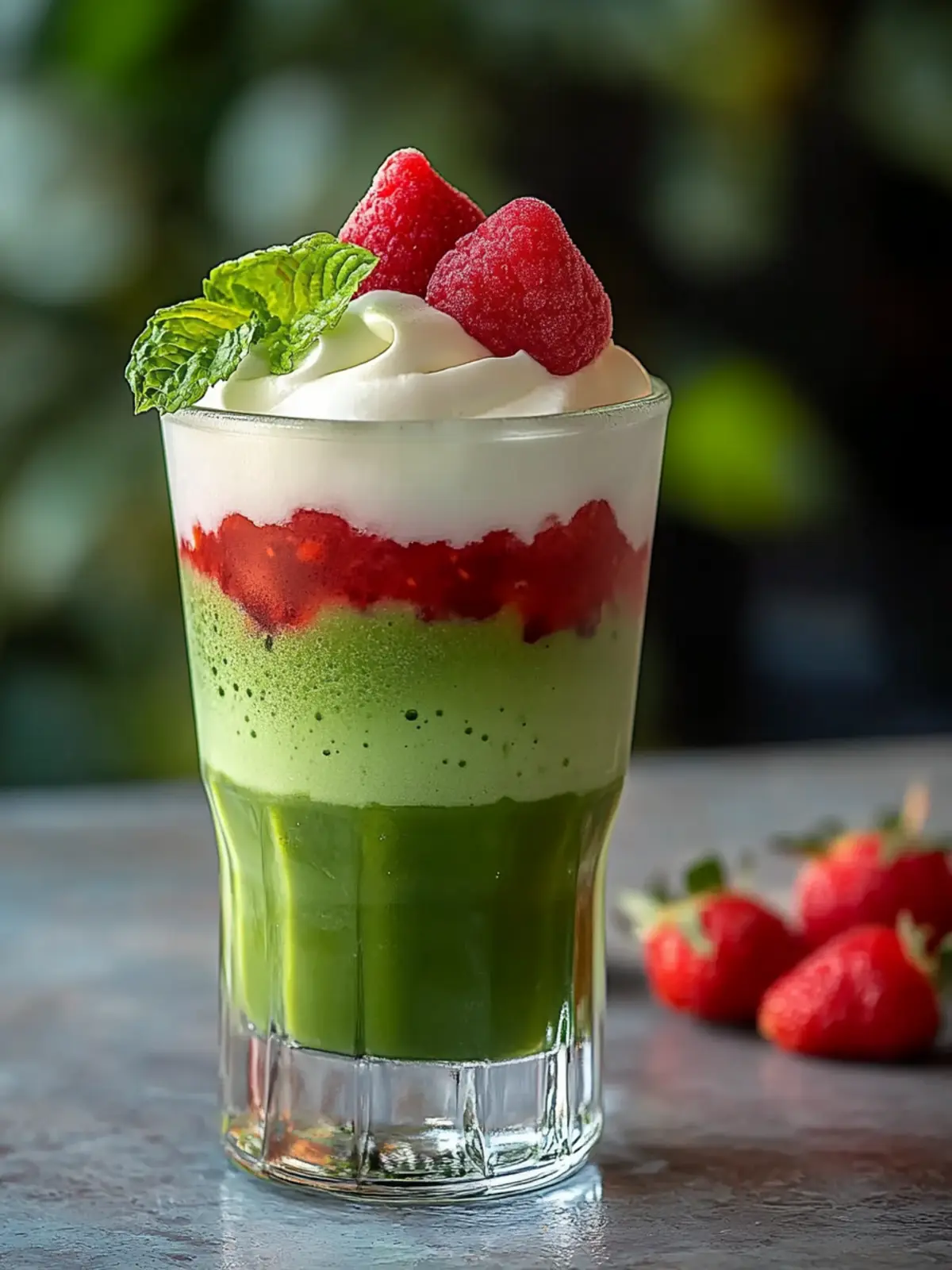 Eisgekühlter Erdbeer-Matcha-Latte