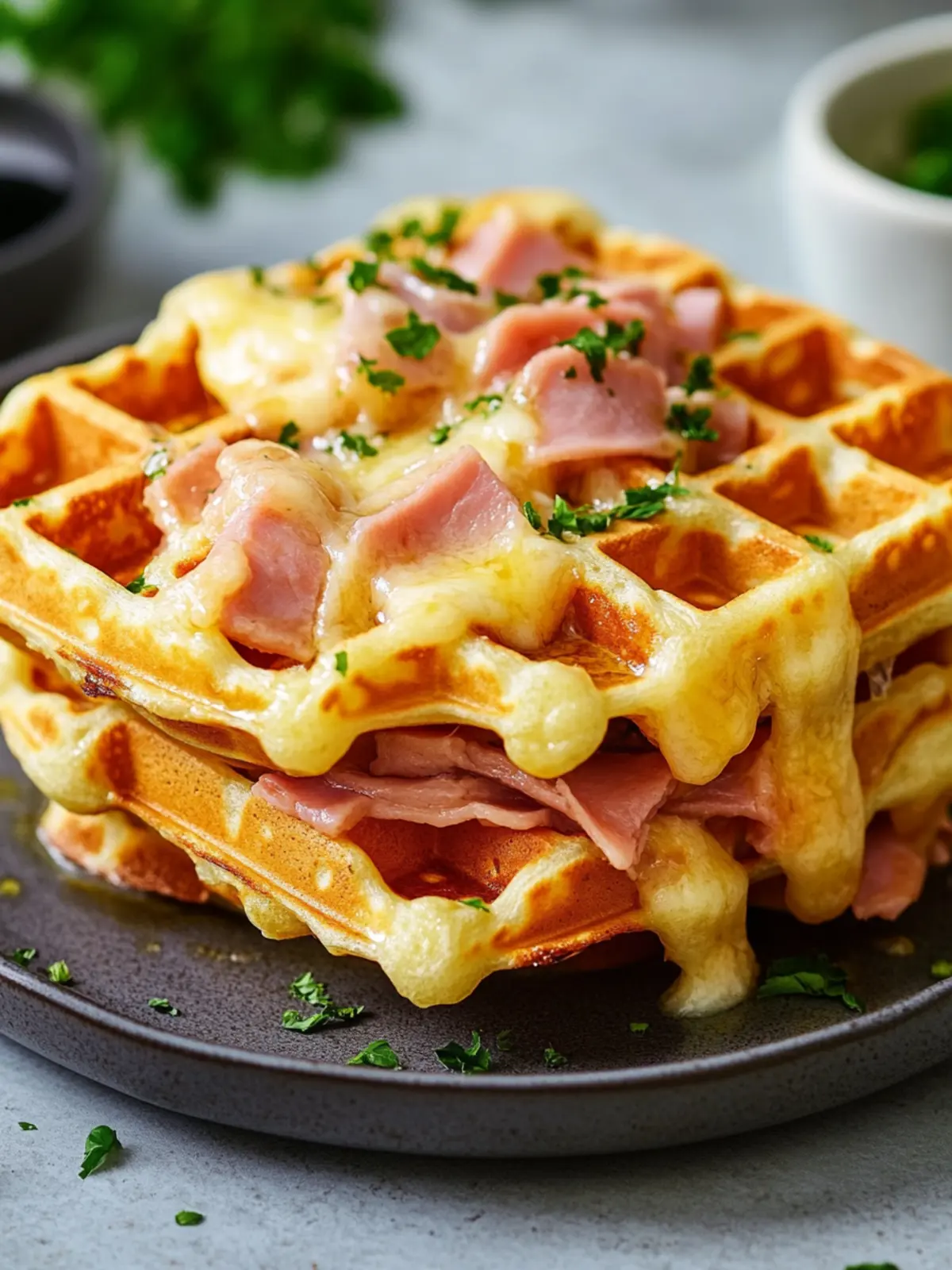 Filled pizza waffles with ham and cheese: unbeatable delicious
