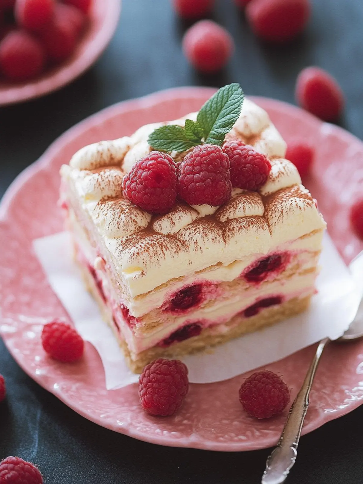 Tiramisu-Rose mit Himbeeren