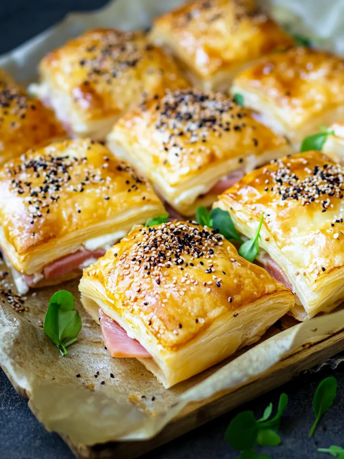 Puff pastry pillows with raclette cheese and ham
