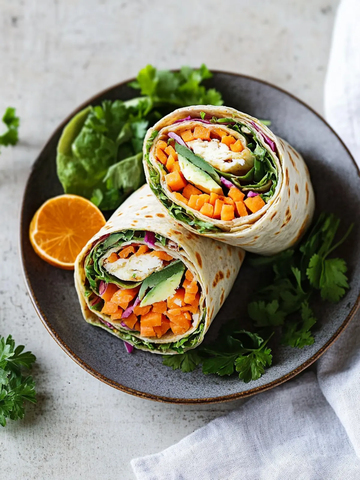 Bunte Wraps mit Süßkartoffeln und Grünkohl