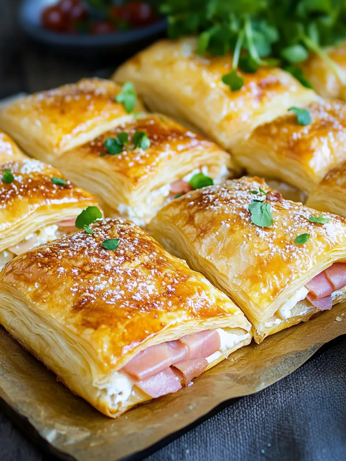 Puff pastry pillows with raclette cheese and ham