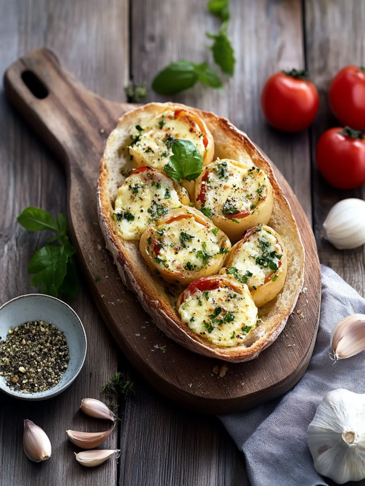Mediterraner Snack: Geröstetes Knoblauchbrot mit Käse