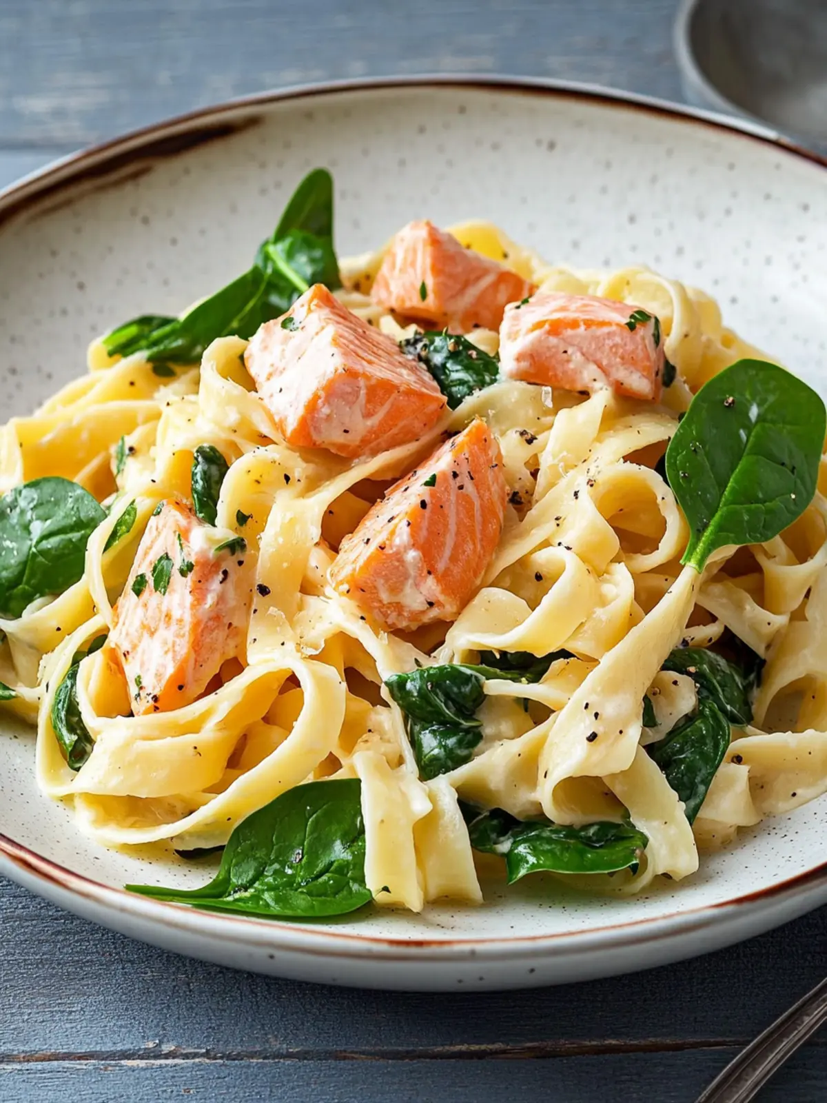 Tagliatelle with salmon and spinach