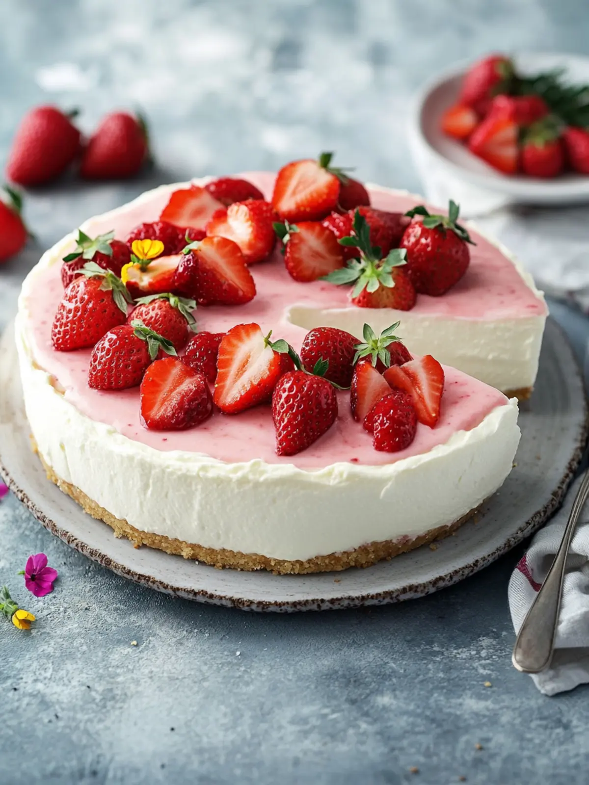 Strawberry pleasure without remorse: juicy yogurt cake without flour