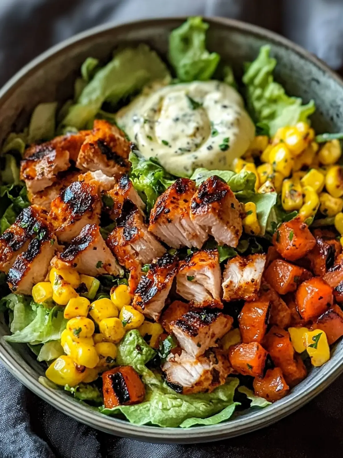 BBQ Hühnchen geschnittener Salat