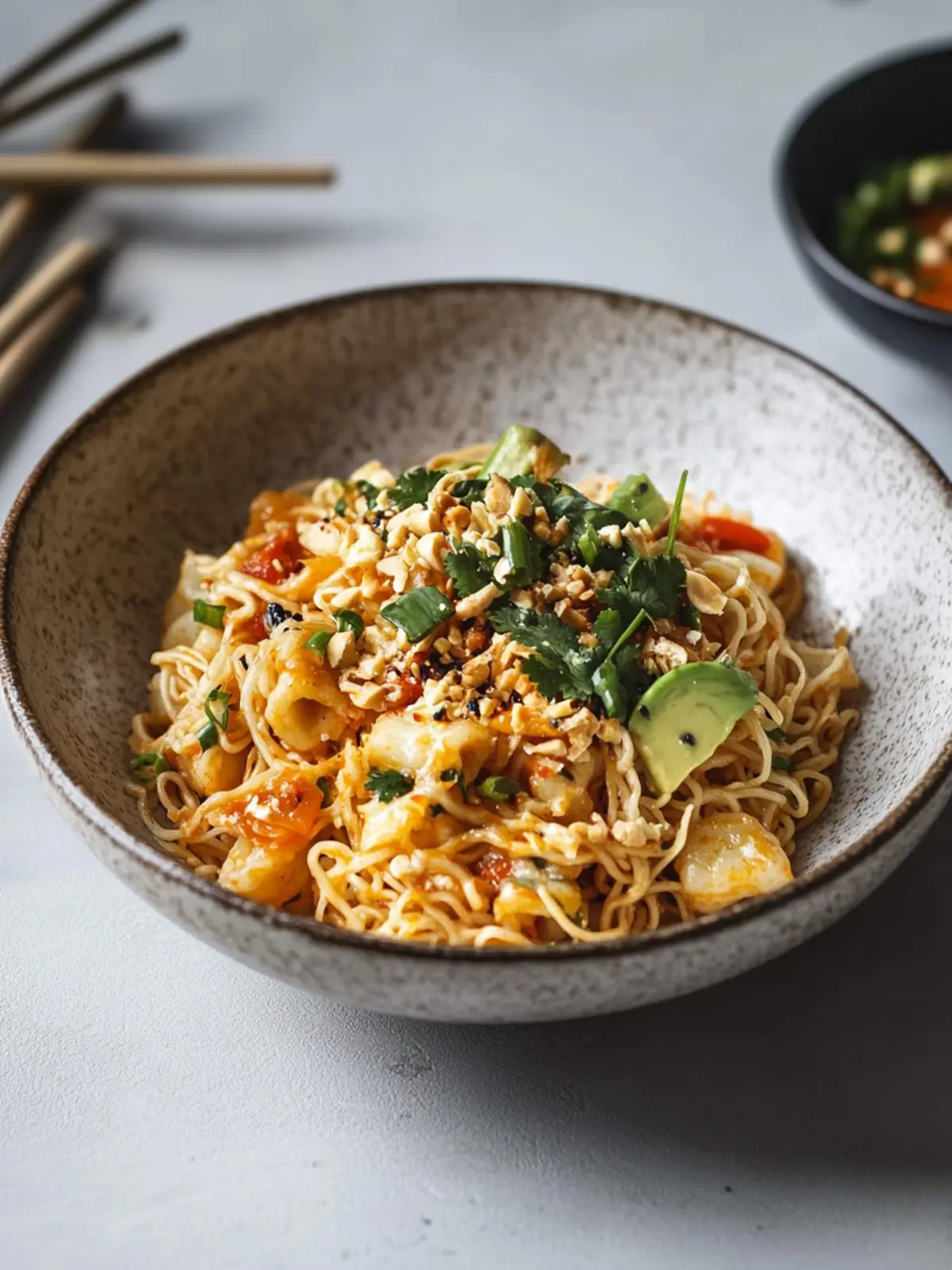 Creamy Mie Noodle Pan with Chili Miso Peanut Sauce