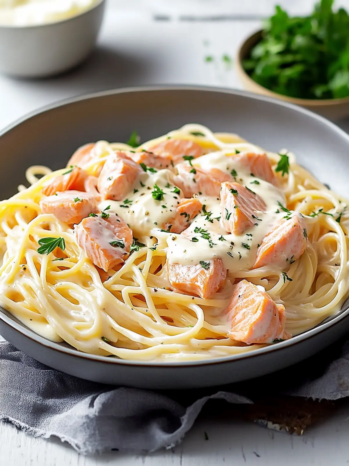 These spaghetti with salmon and cream are simply delicious
