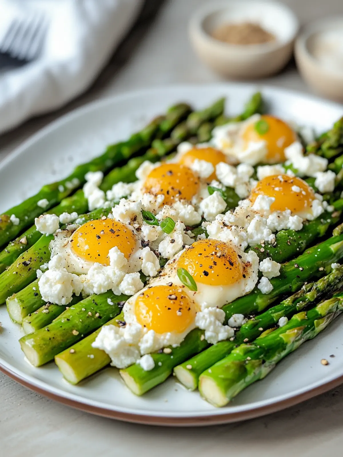 Green asparagus with egg and feta from the air fryer - simply delicious and quick