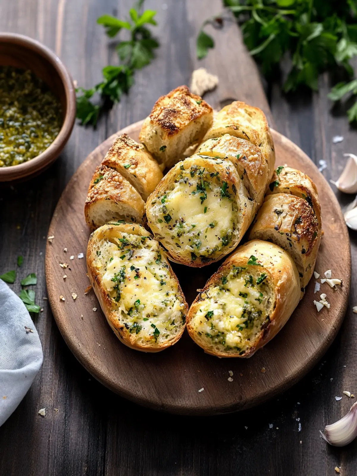 Mediterraner Snack: Geröstetes Knoblauchbrot mit Käse