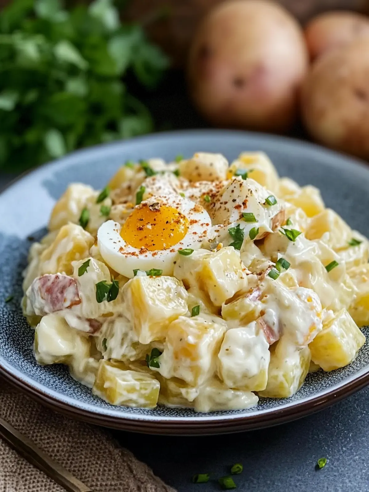 Omas einfacher Kartoffelsalat mit Mayonnaise und Ei