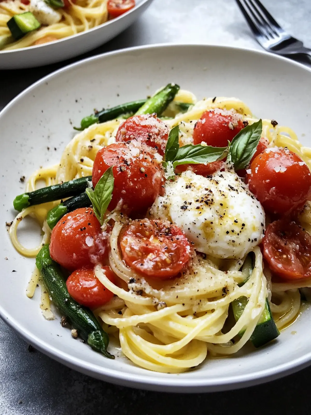 Burrata Pasta mit Tomaten und Zucchini