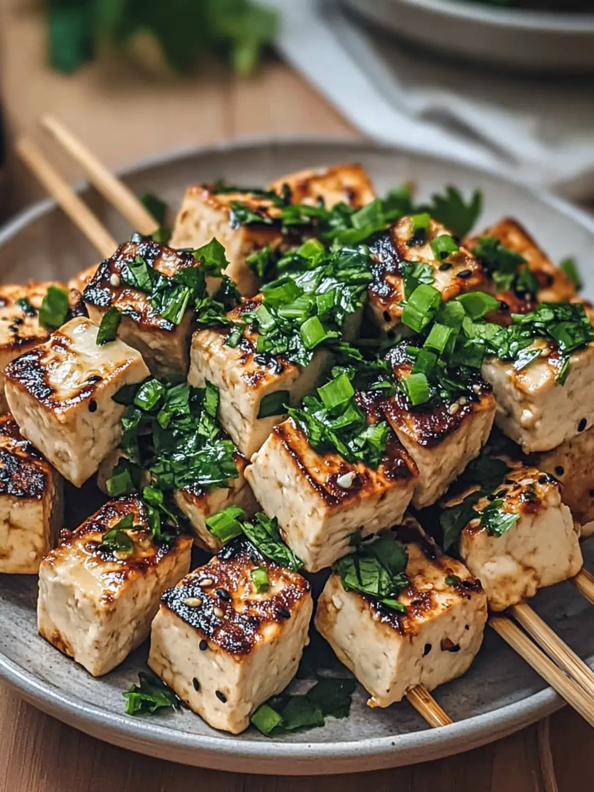 Knoblauch-Soja-Glasierte Tofu-Spieße