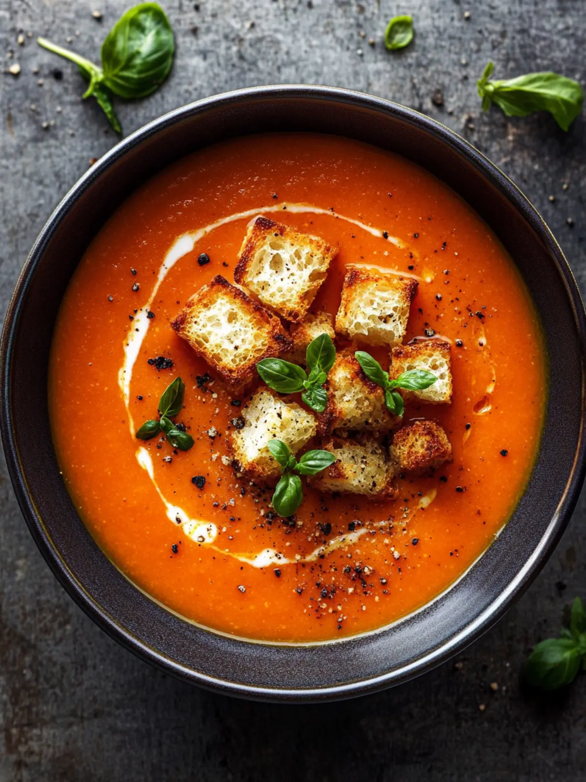 Tomatensuppe mit Knoblauch-Croutons