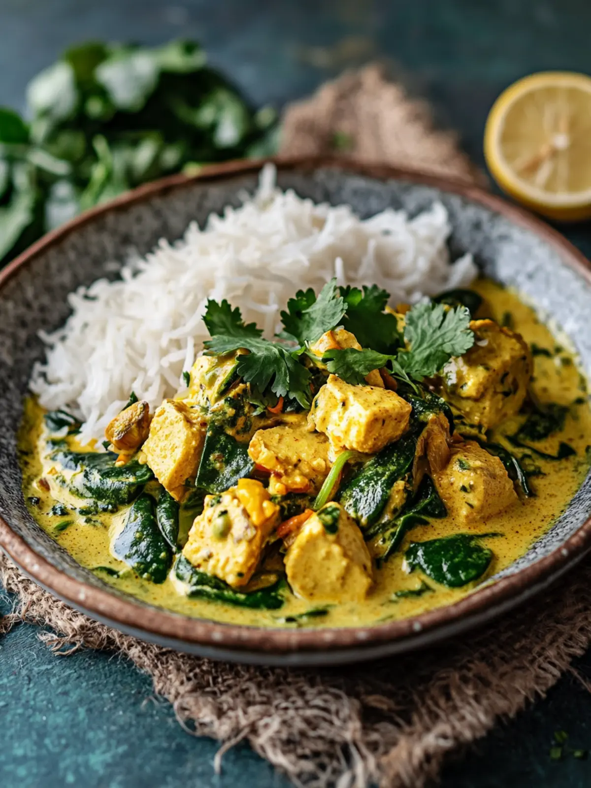 Spinat-Curry-Hähnchen mit Reis