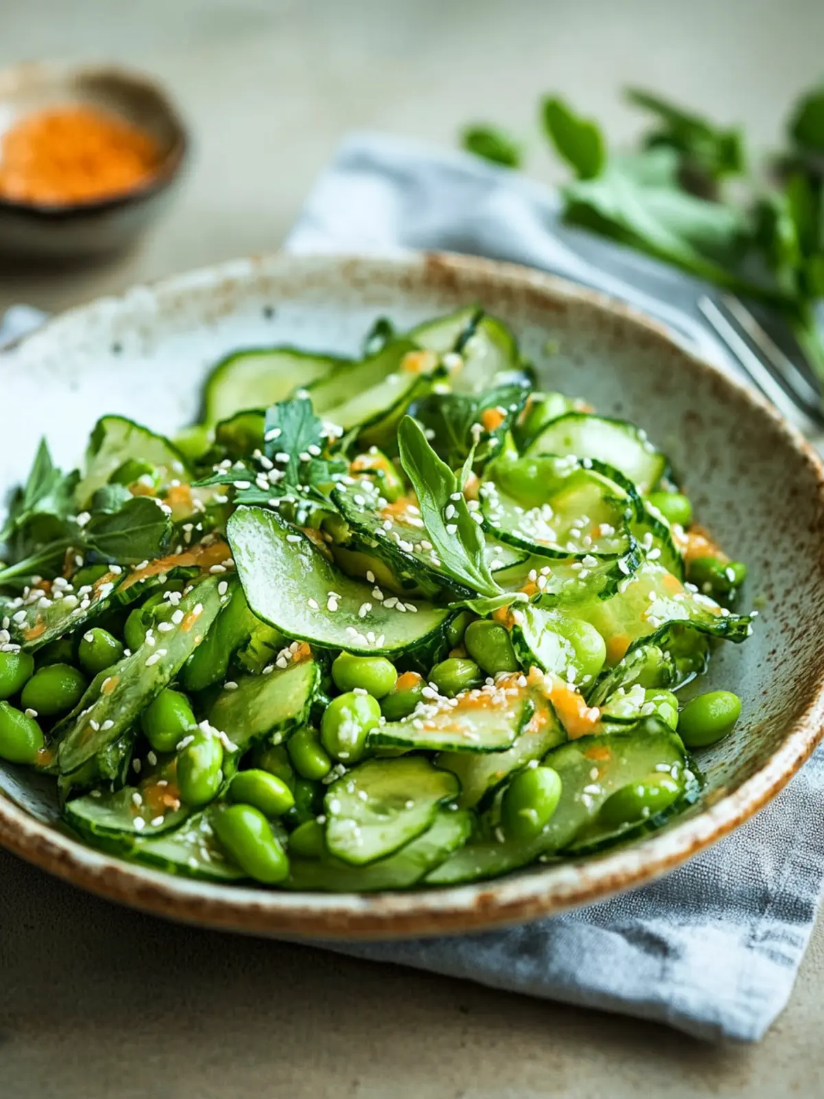 Gurkensalat mit Edamame und Misodressing