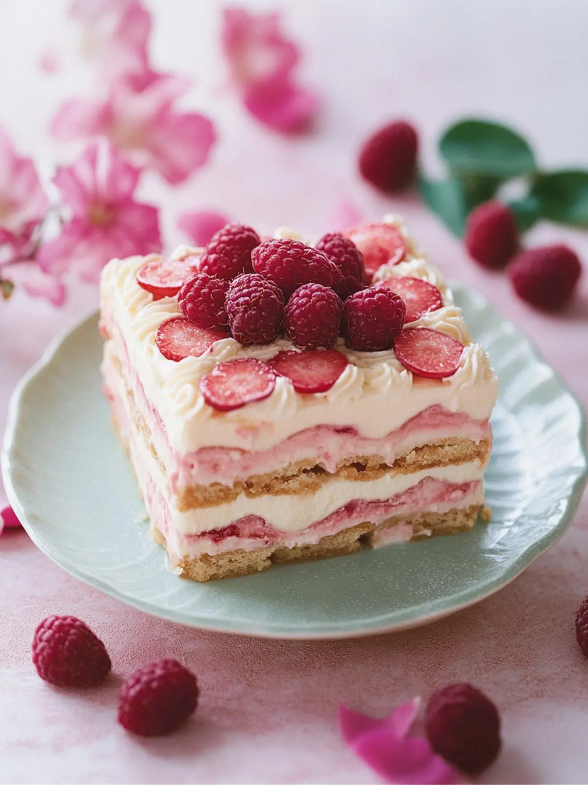 Tiramisu-Rose mit Himbeeren