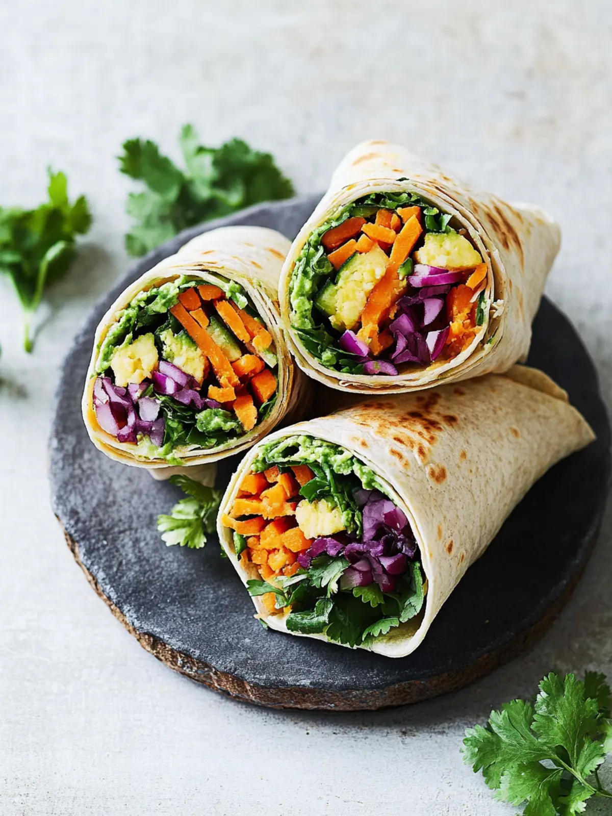 Bunte Wraps mit Süßkartoffeln und Grünkohl