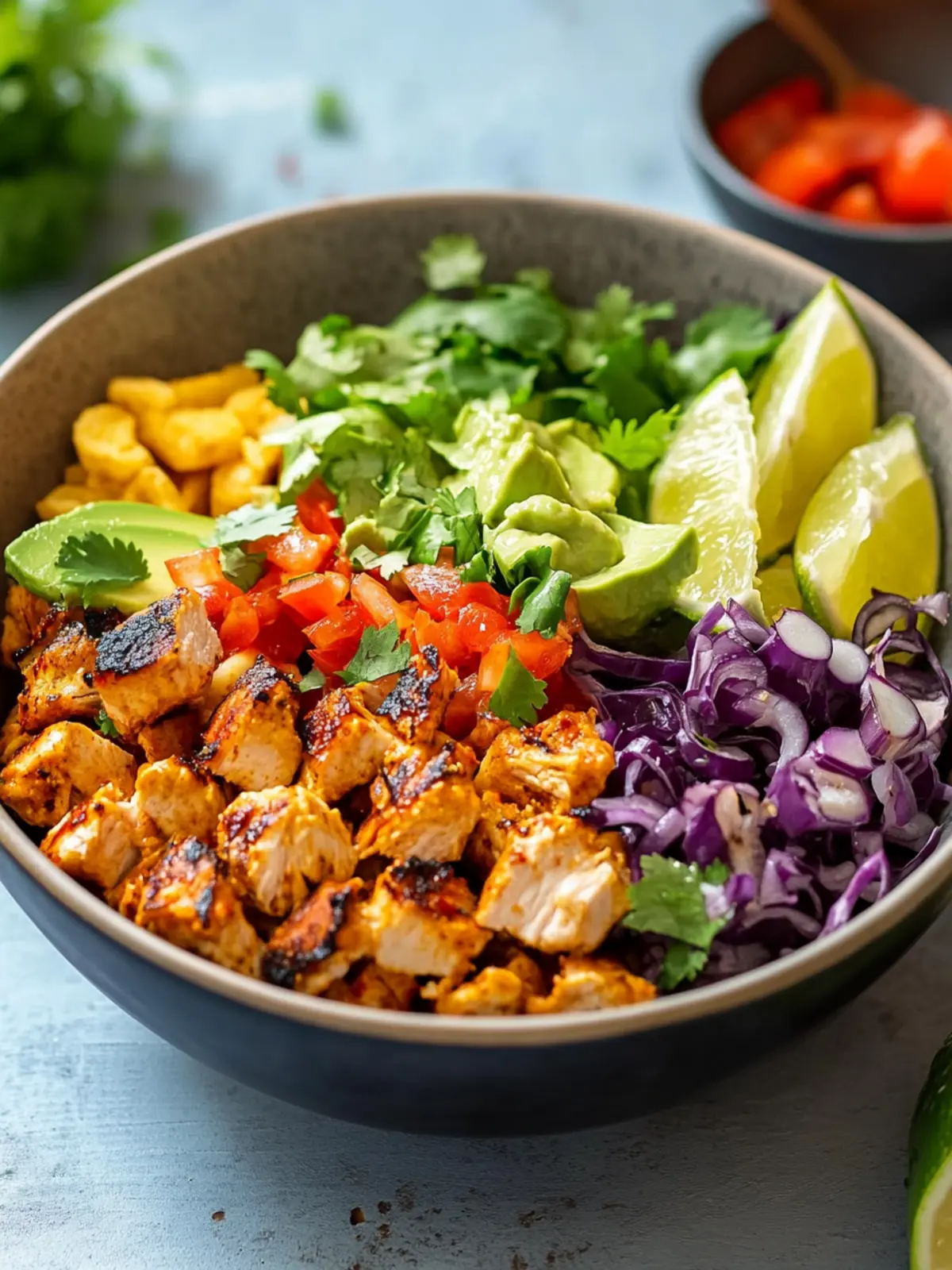Mexikanische Schüssel mit Hähnchen und Chipotle-Dressing