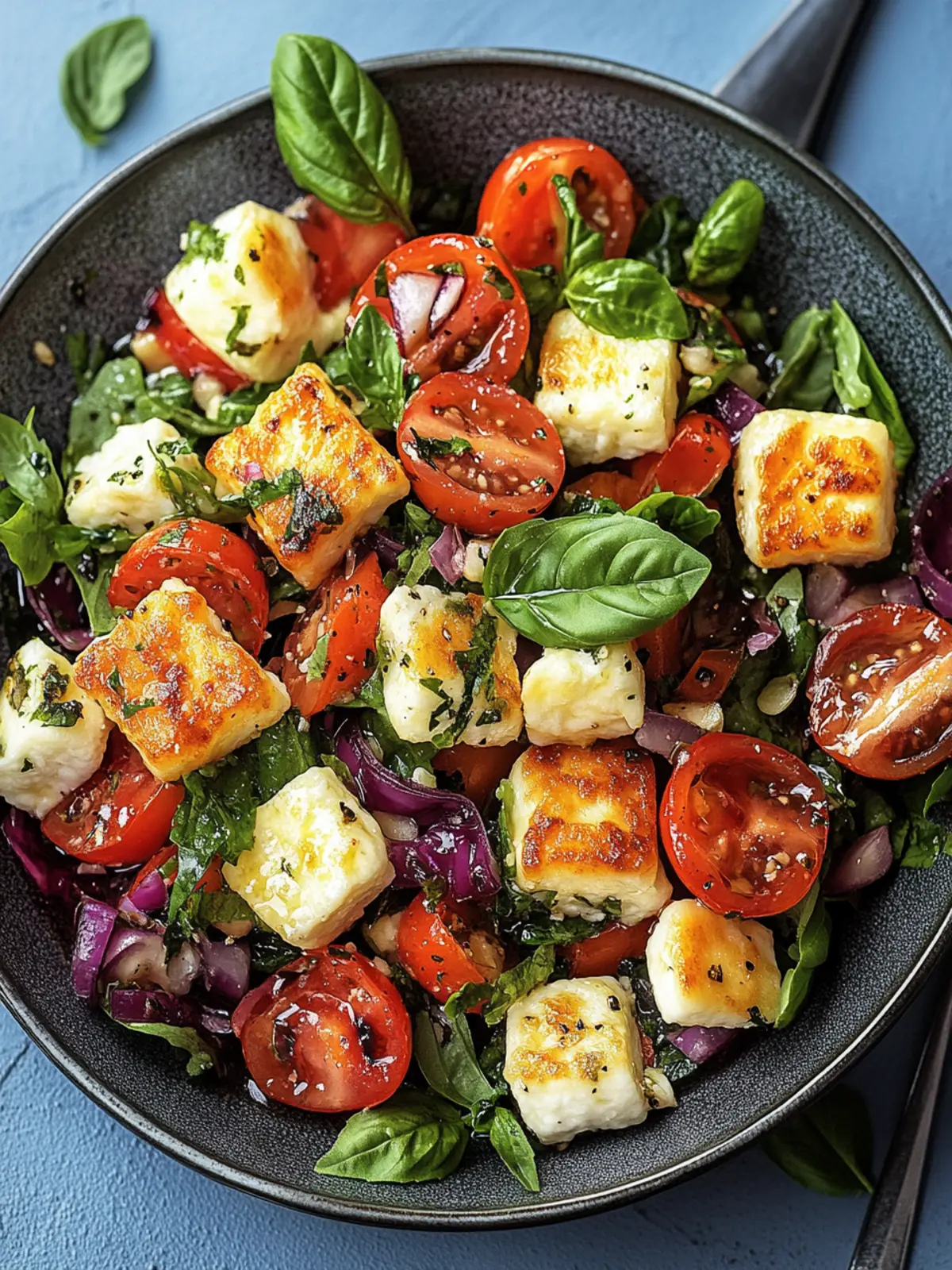 Kritharaki-Salat mit Halloumi-Croutons