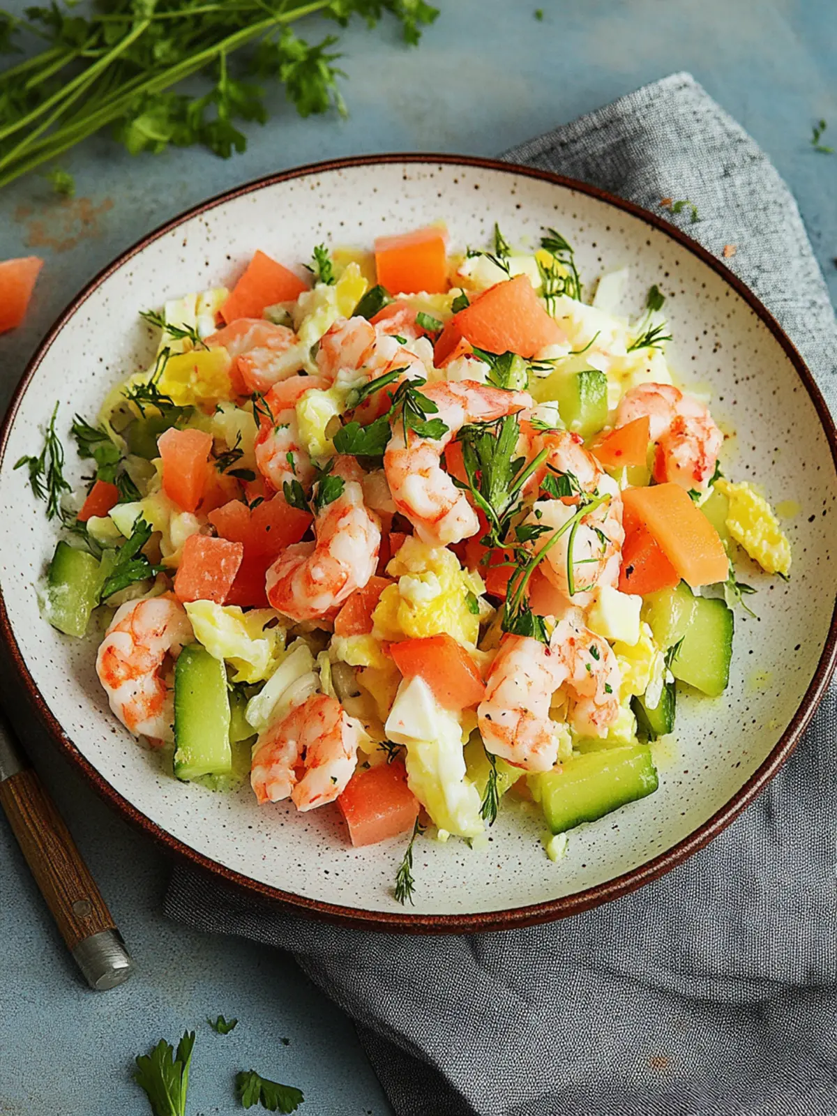 Reissalat mit Garnelen