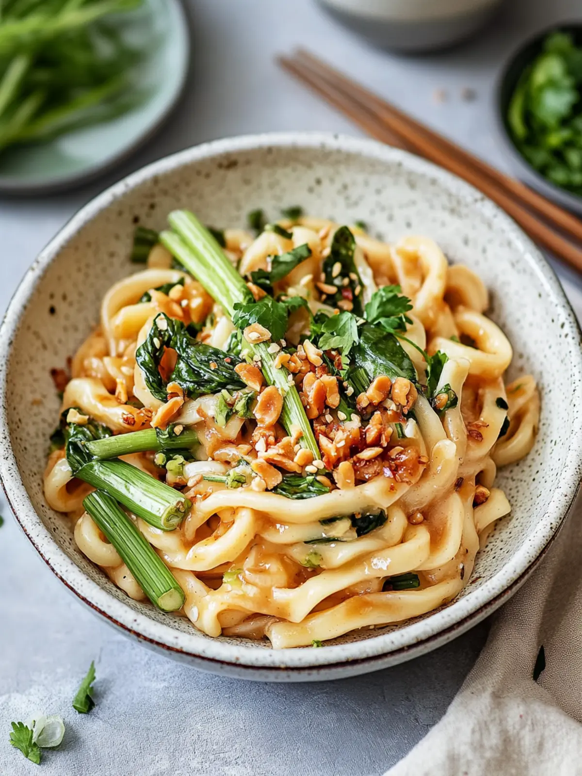 Udon-Nudeln in cremiger Erdnusssauce