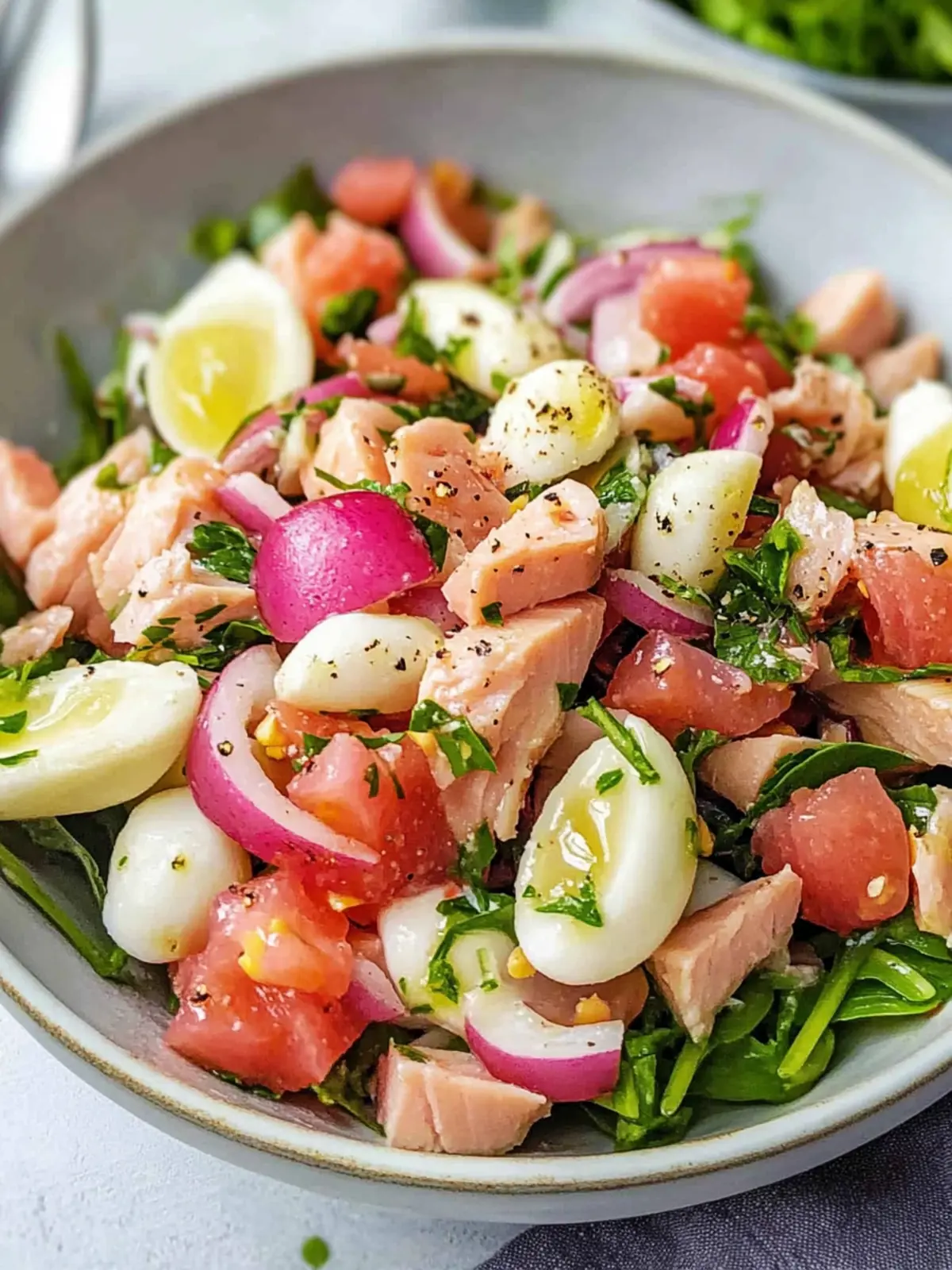 Thunfisch Weiße Bohnen Salat mit Eingelegten Roten Zwiebeln