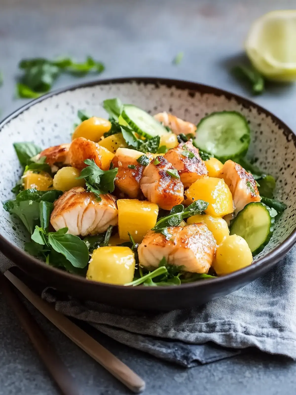 Sommerlicher Gnocchi-Salat mit Mango und Lachs
