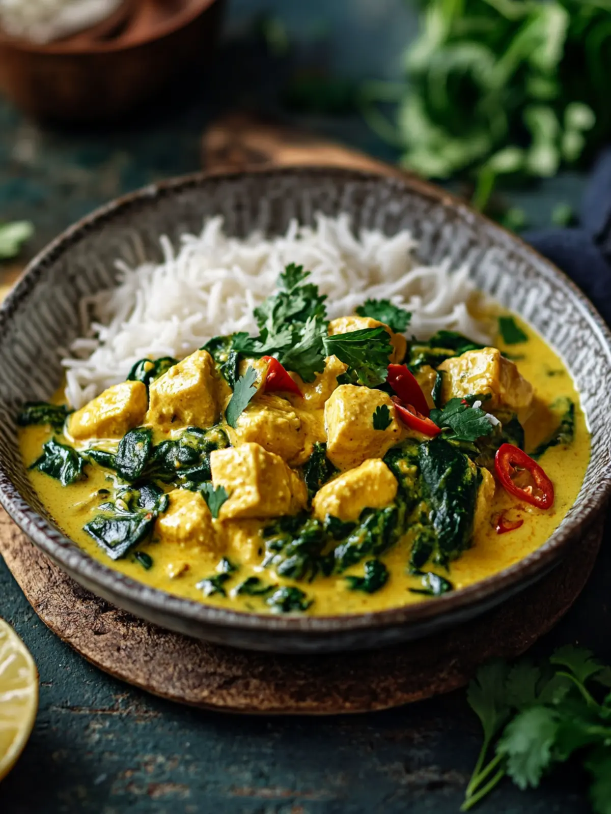 Spinat-Curry-Hähnchen mit Reis