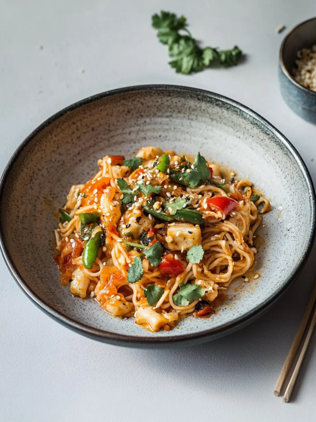 Creamy Mie Noodle Pan with Chili Miso Peanut Sauce