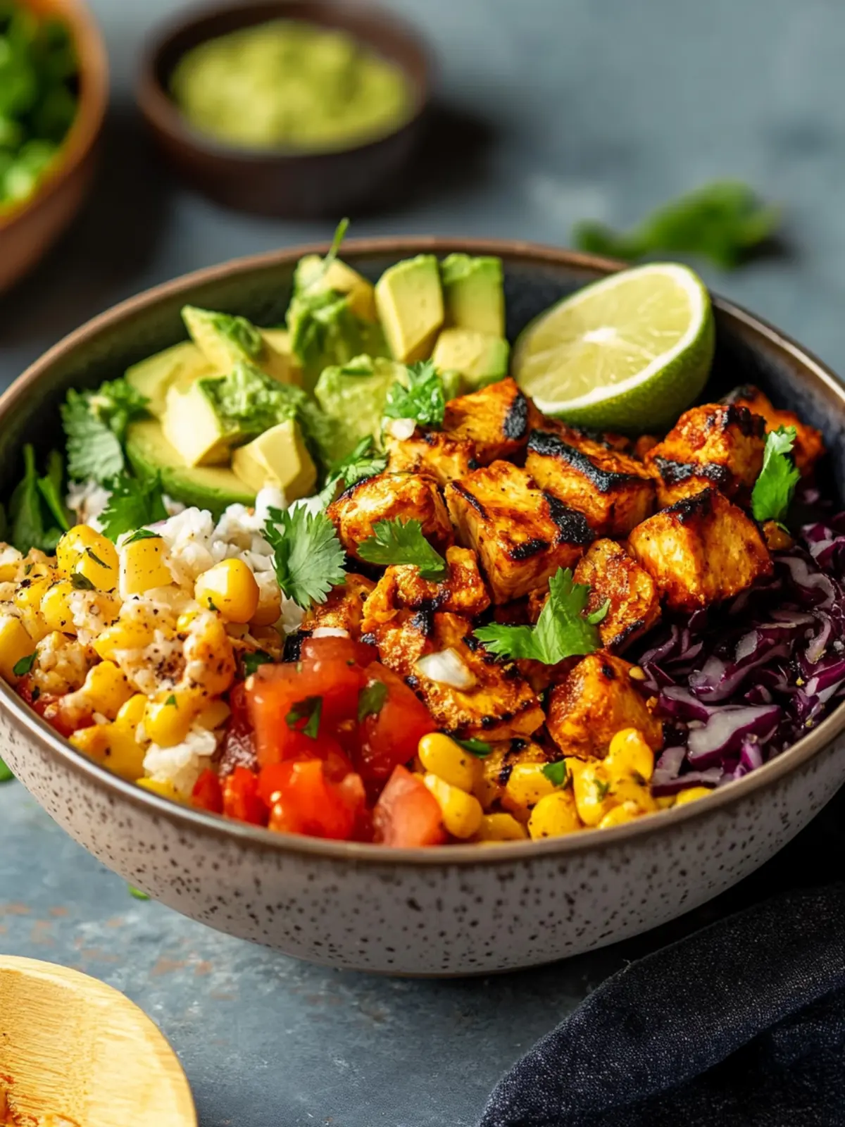 Mexikanische Schüssel mit Hähnchen und Chipotle-Dressing