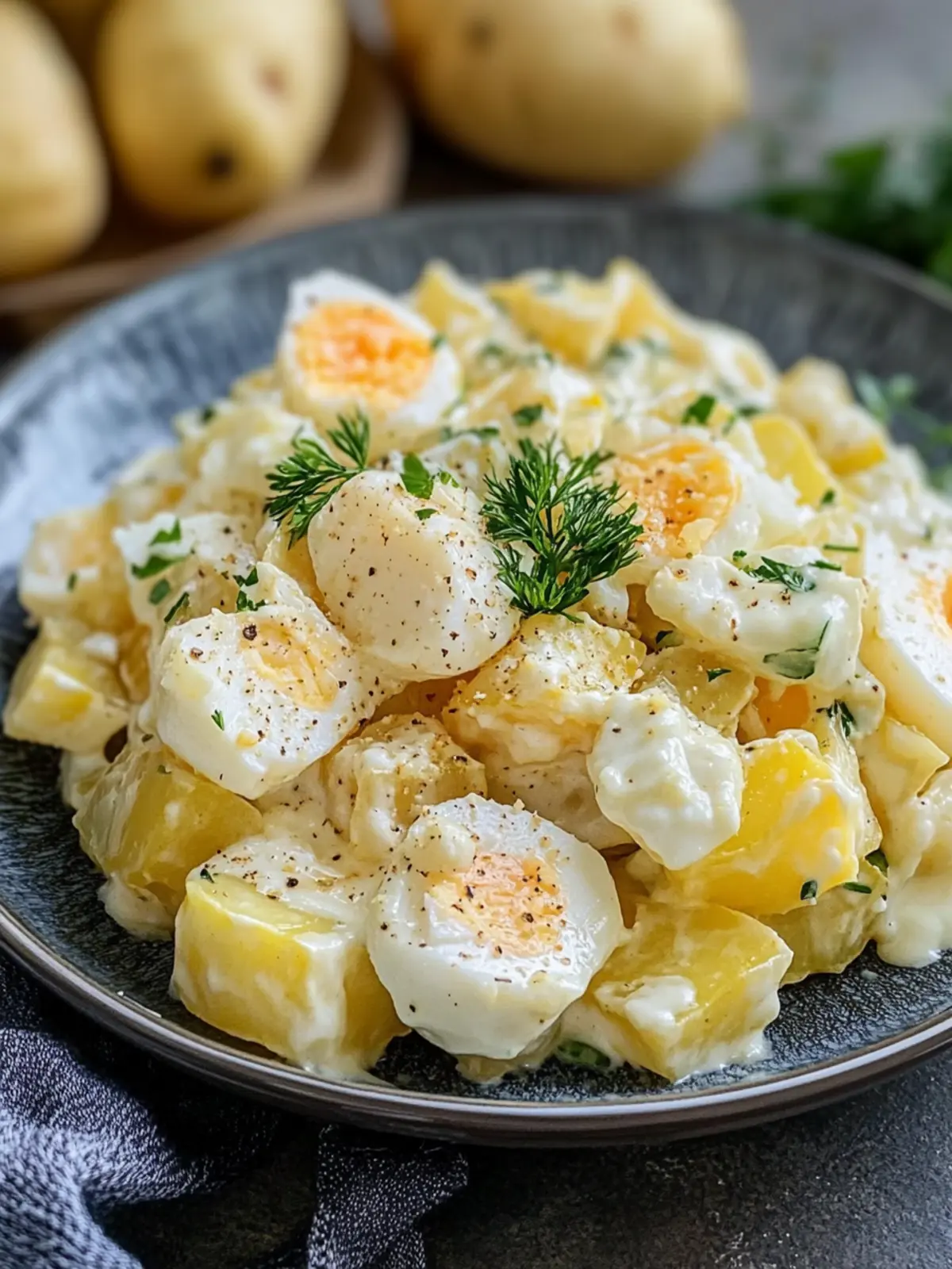 Omas einfacher Kartoffelsalat mit Mayonnaise und Ei