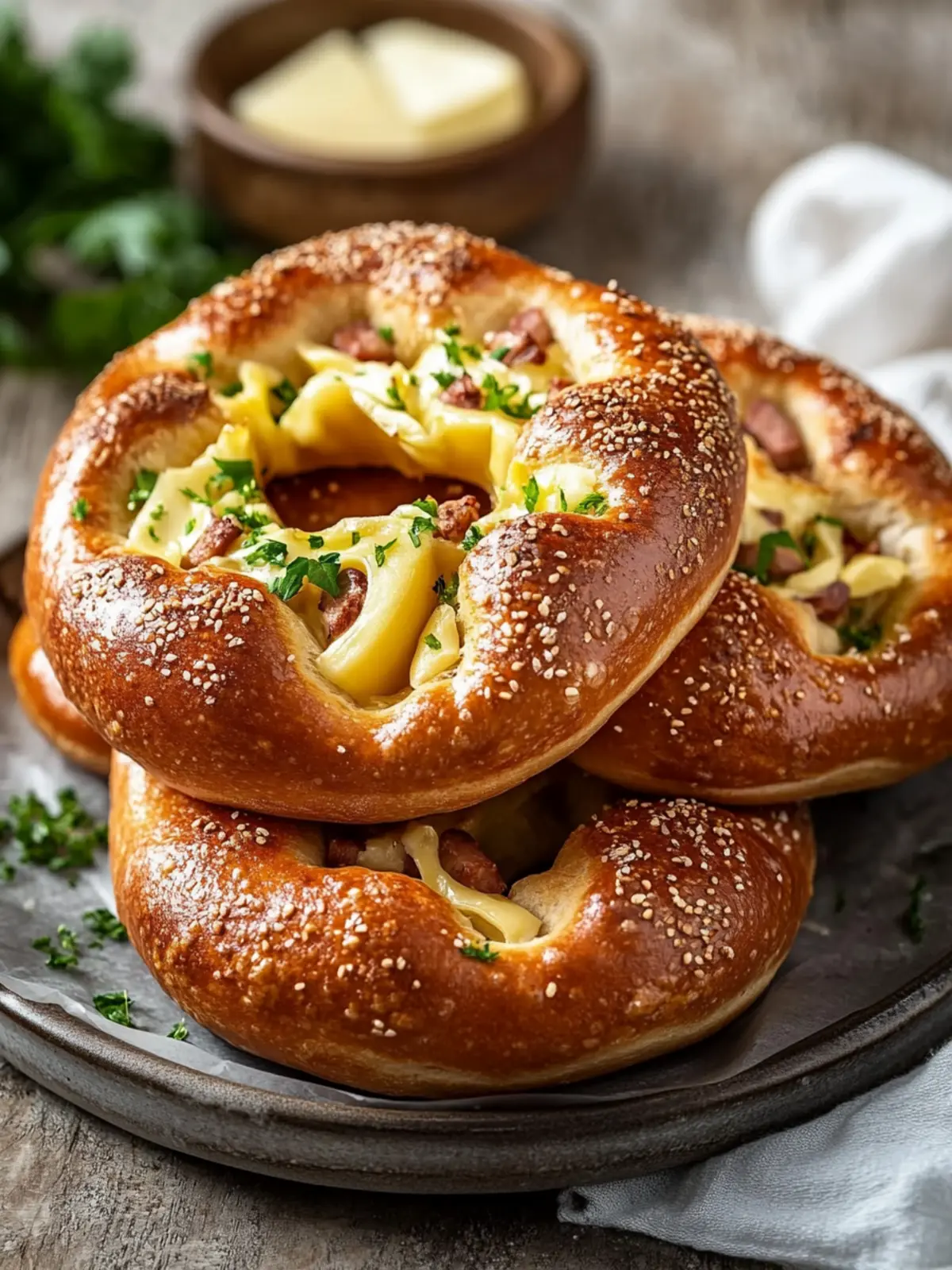 Überbackene Brezeln mit Schinken & Käse