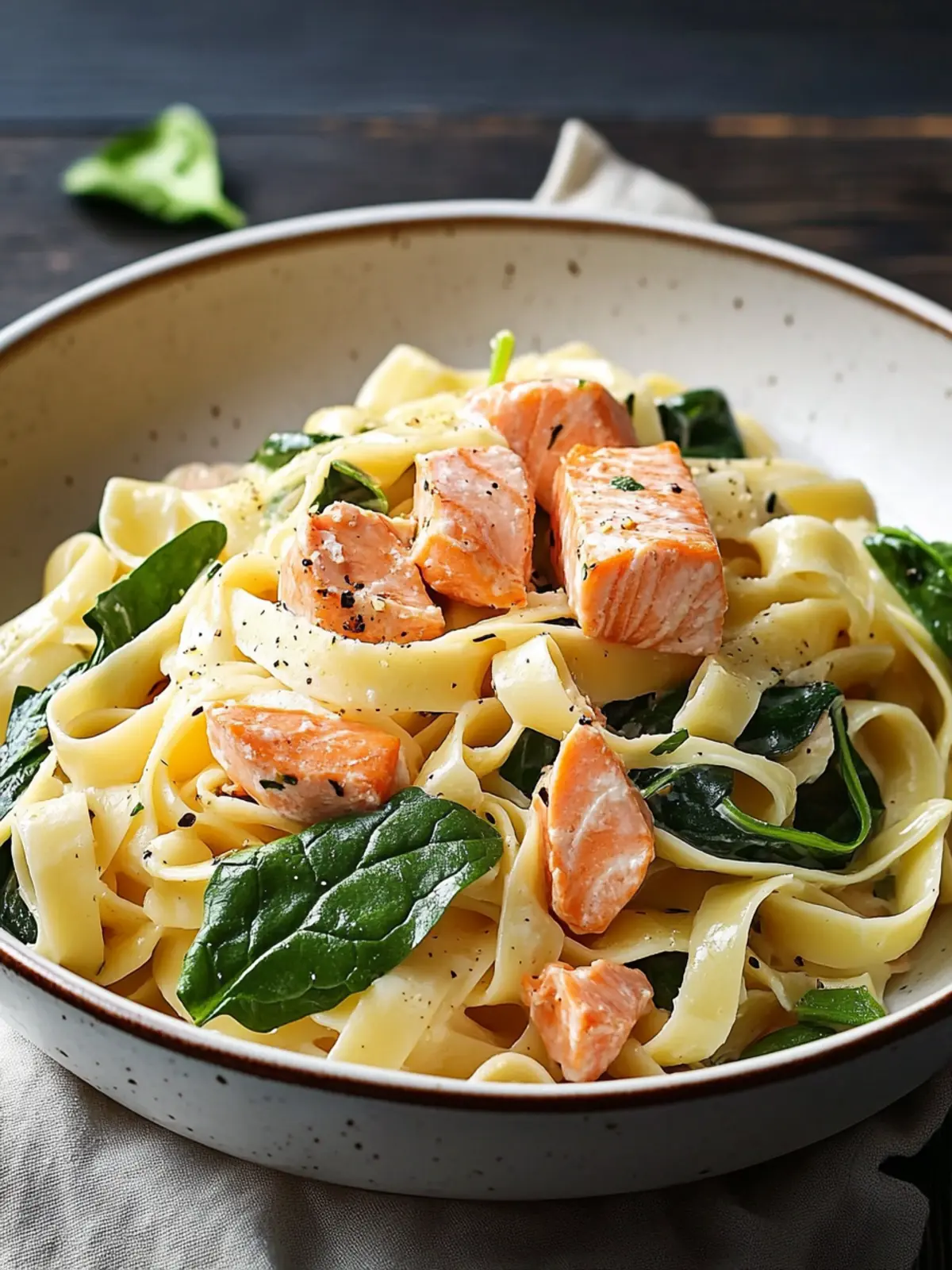 Tagliatelle with salmon and spinach