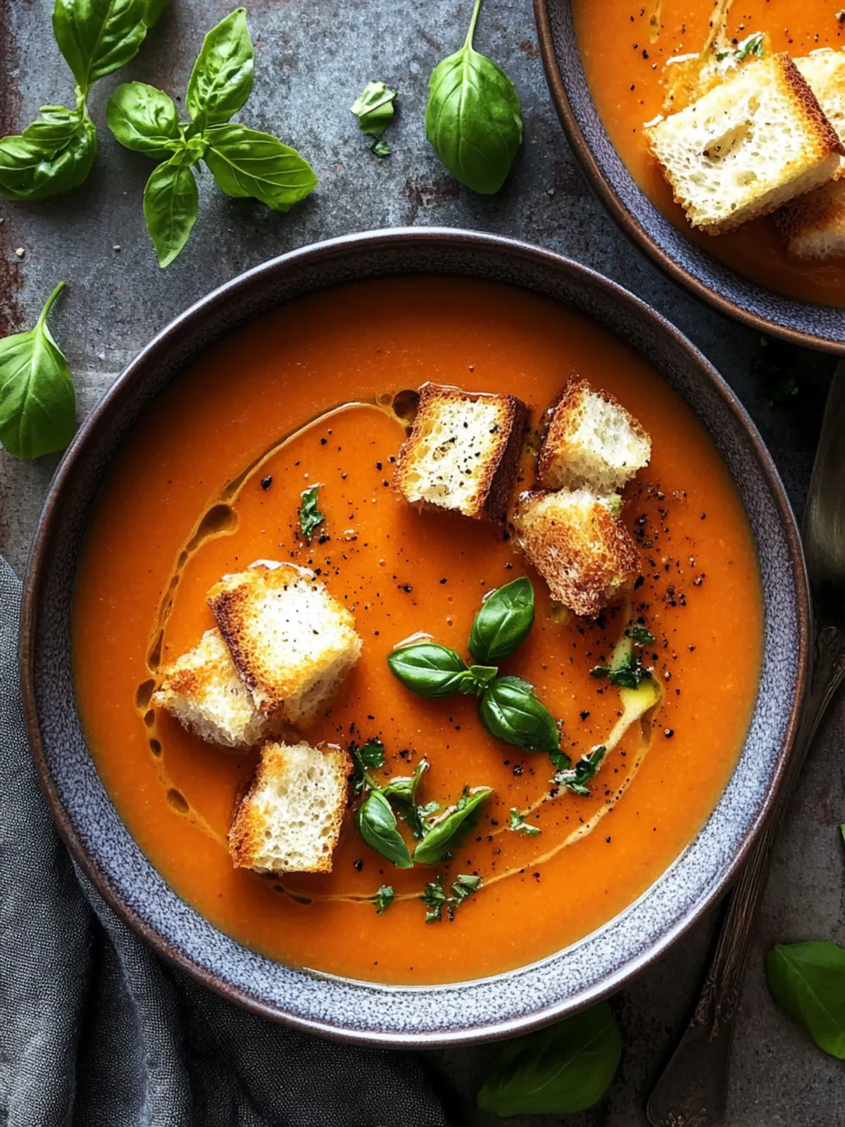 Tomatensuppe mit Knoblauch-Croutons